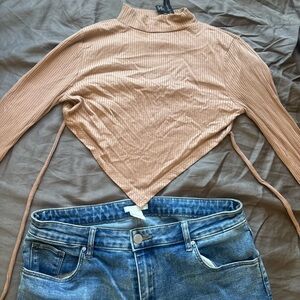 Tan Ribbed Women Top